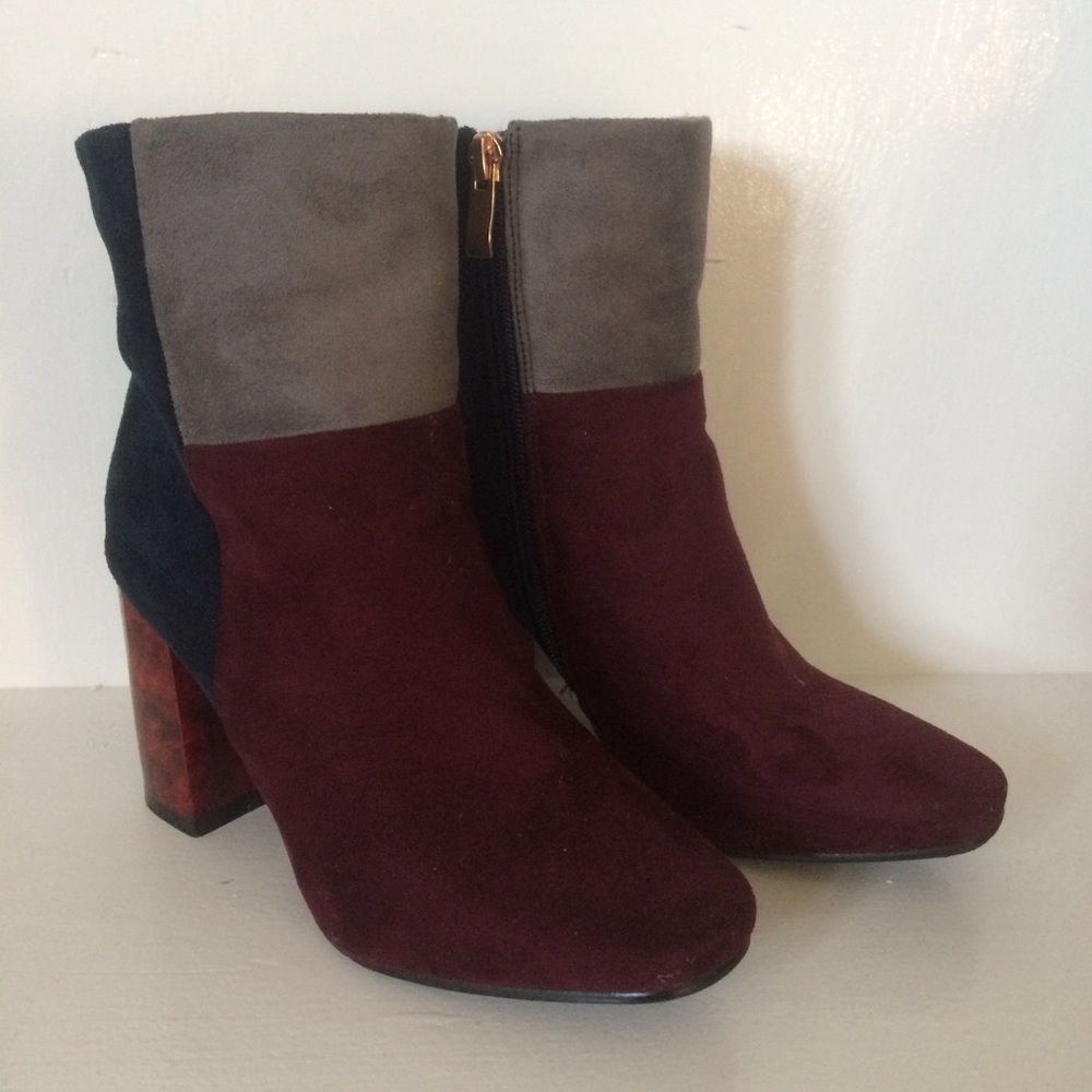 multicolored block heeled boots